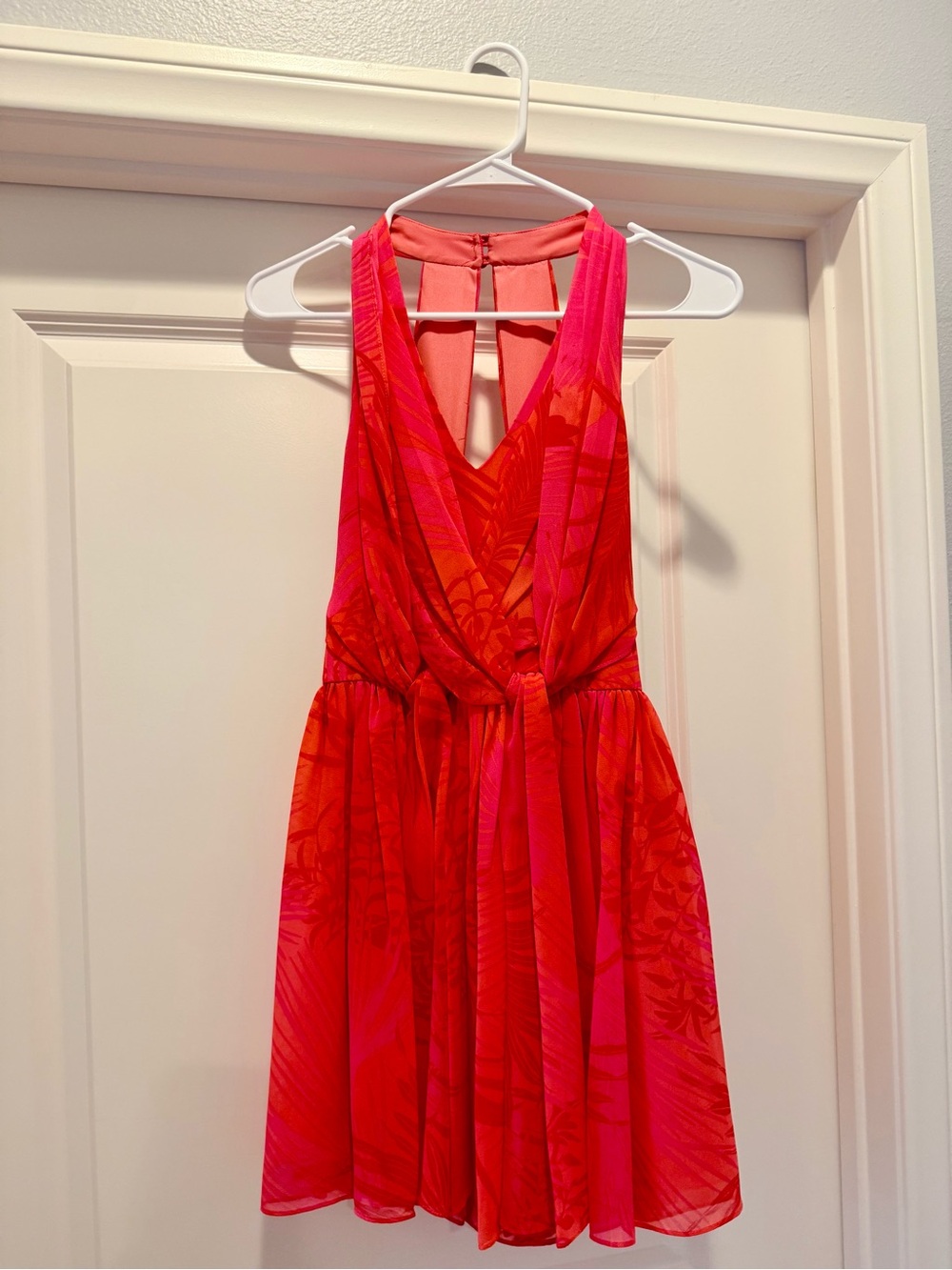 Armani Exchange A|X Pink Red Tropical Print Halter Dress Size 00